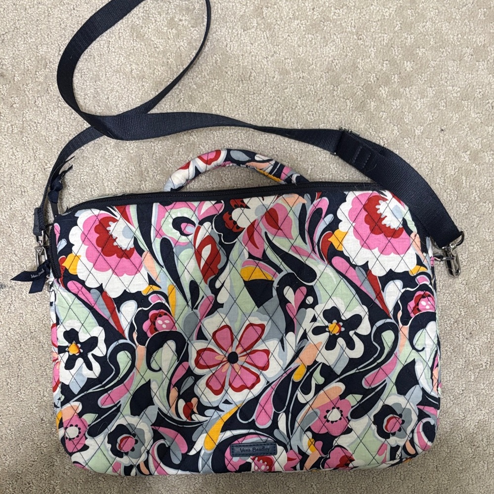Vera Bradley Navy & Pink Floral Quilted Laptop Bag